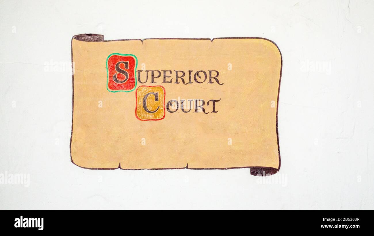 a vintage painted courtroom sign saying Superior Court with copy space Stock Photo