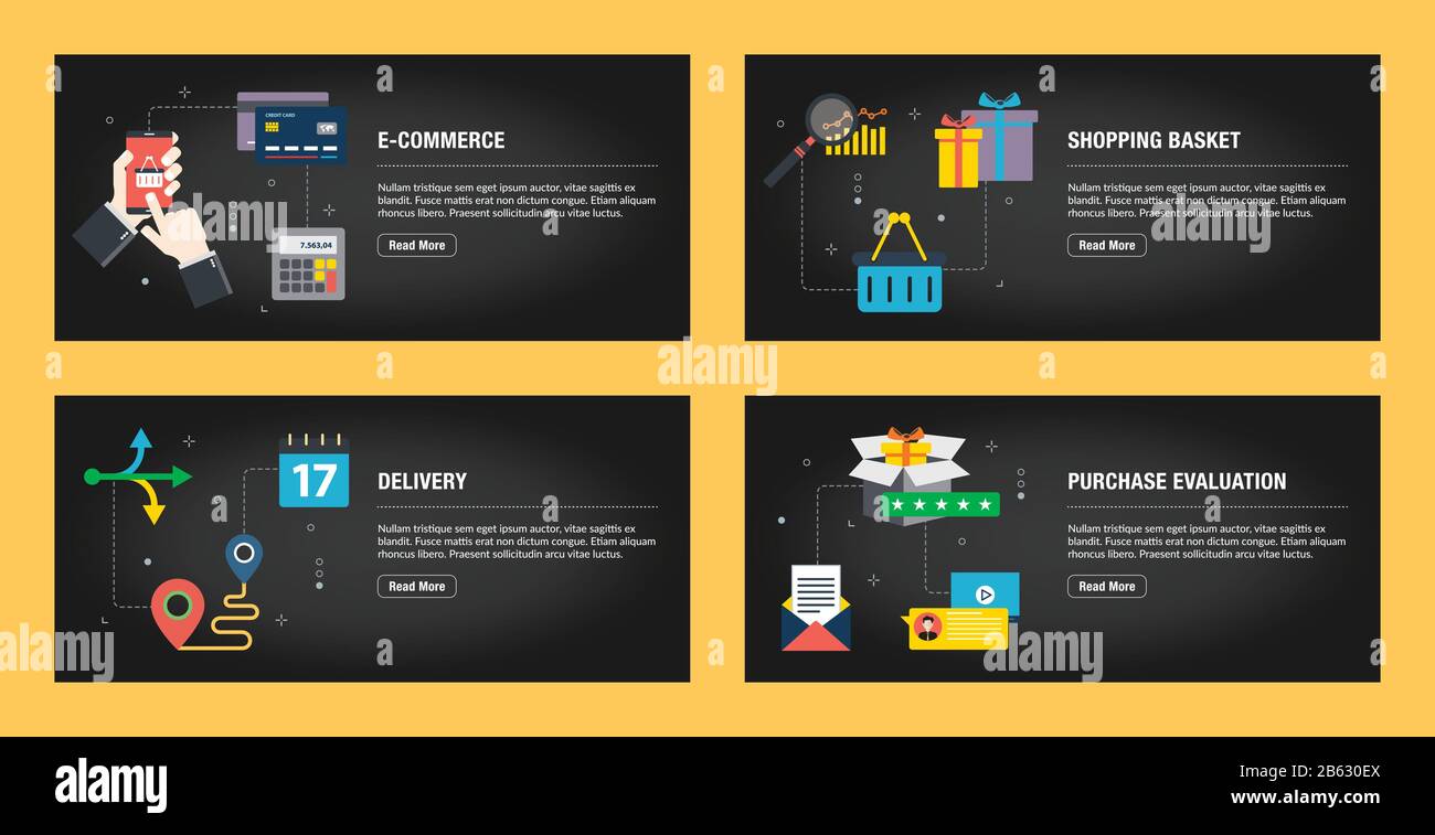 Set Of Internet Banner Design Templates For Web Sites Internet Marketing And Business E Commerce Shopping Basket Delivery And Purchase Evaluatio Stock Vector Image Art Alamy