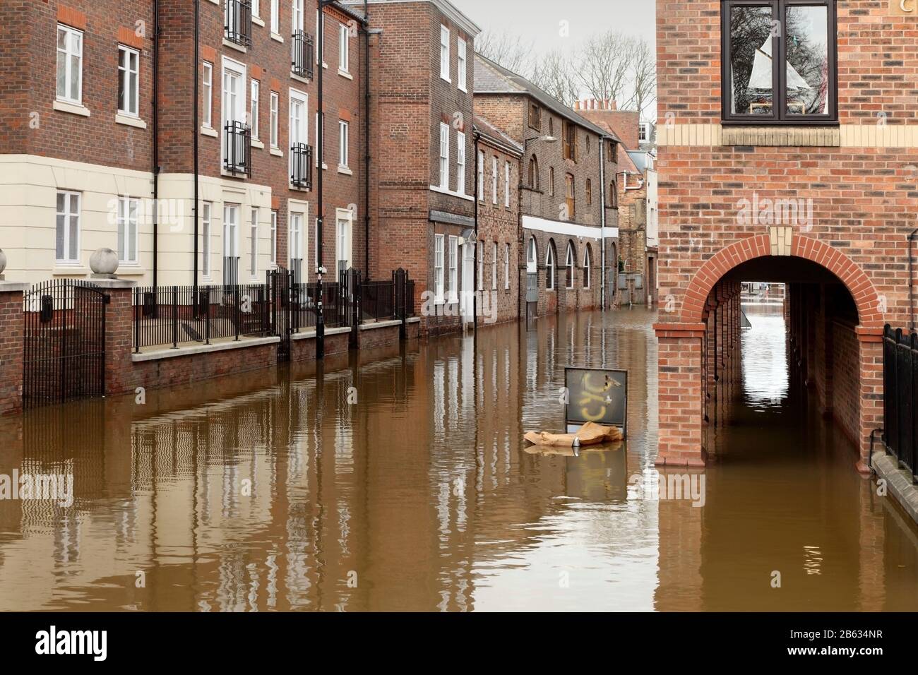 Flooding in March 2020 from the River Ouse in Skeldergate, York, UK