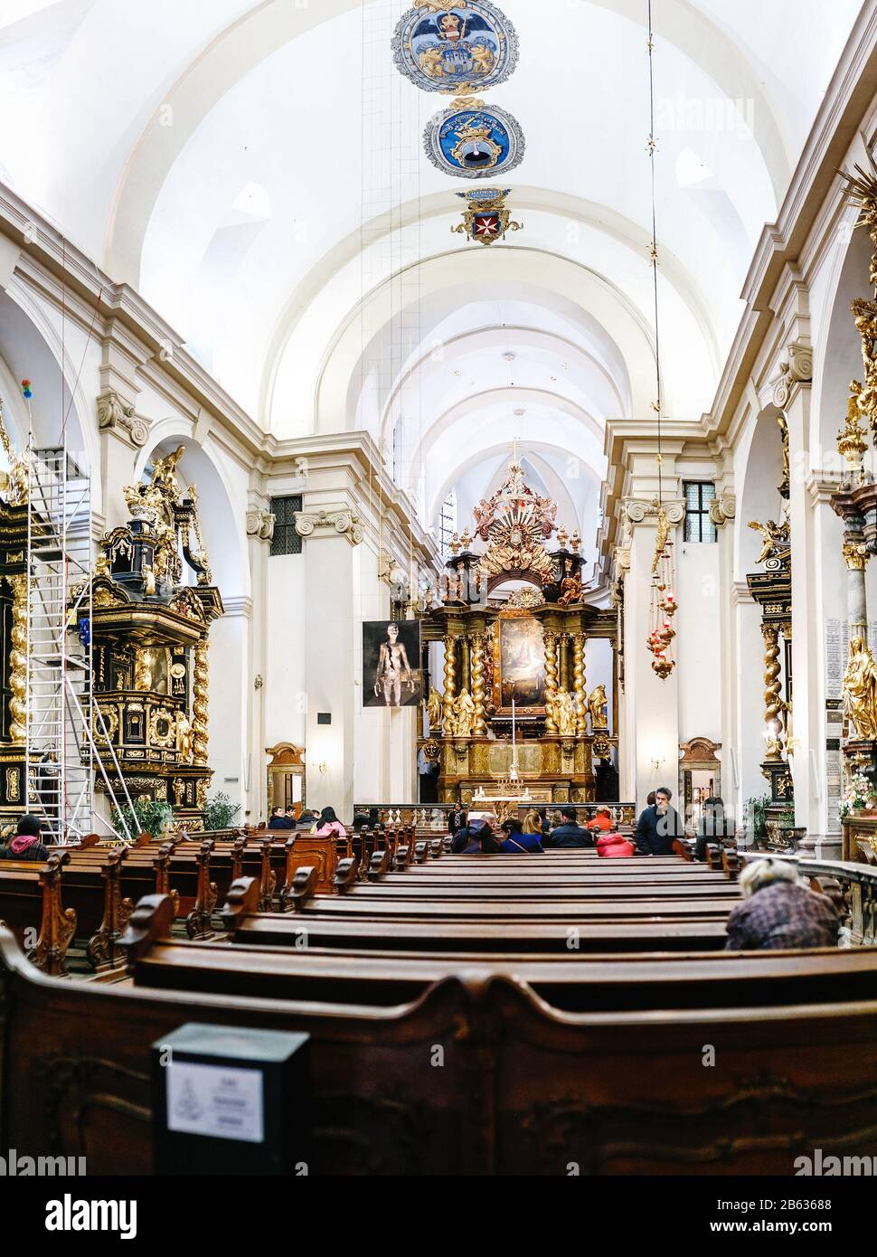 PRAGUE, CZECH REPUBLIC, 19 MARCH 2017: Interior of Carmelite Church of Our Lady Victorious in Prague. Stock Photo