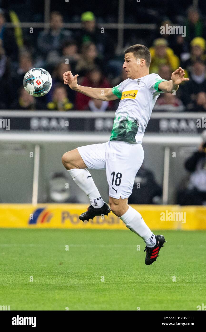 Mönchengladbach, Germany, Borussiapark, 7.03.2020: Stefan Lainer of Moenchengladbach controls the ball during the Bundesliga match Borussia M’gladbach Stock Photo