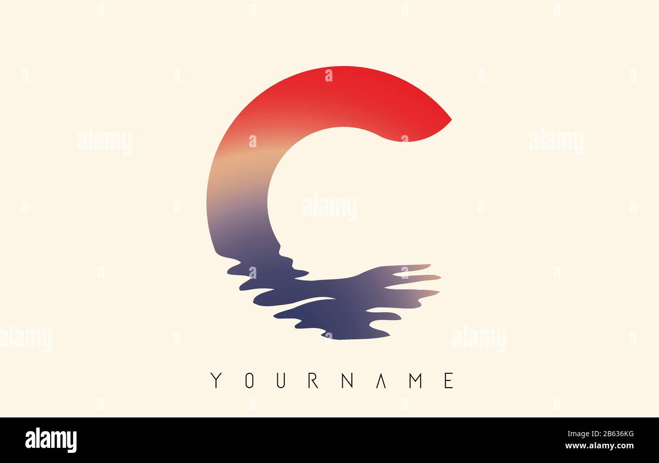 C Letter Logo Design with Water Effect and Sunset Gradient Vector ...