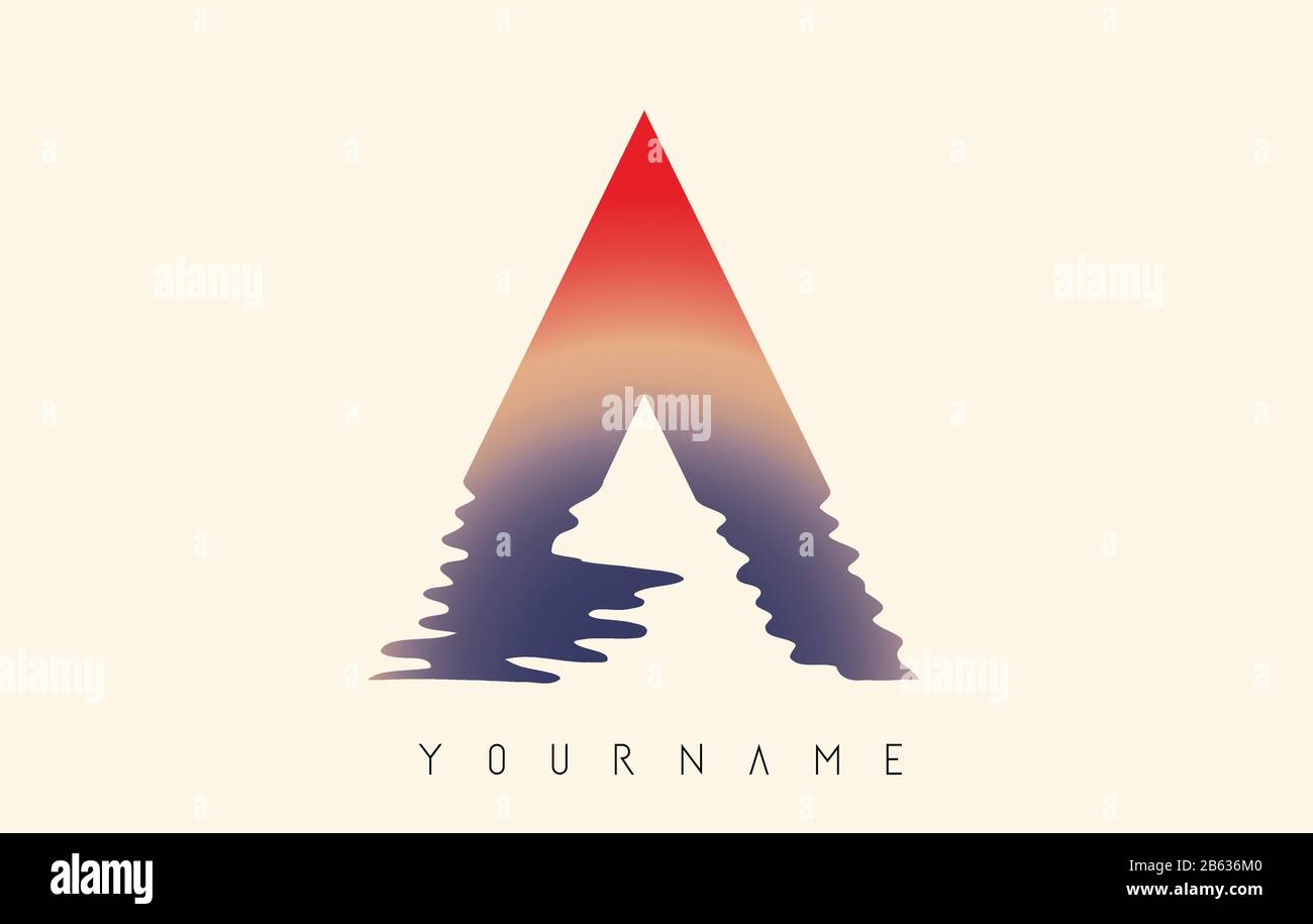 A Letter Logo Design with Water Effect and Sunset Gradient Vector Illustration. Stock Vector