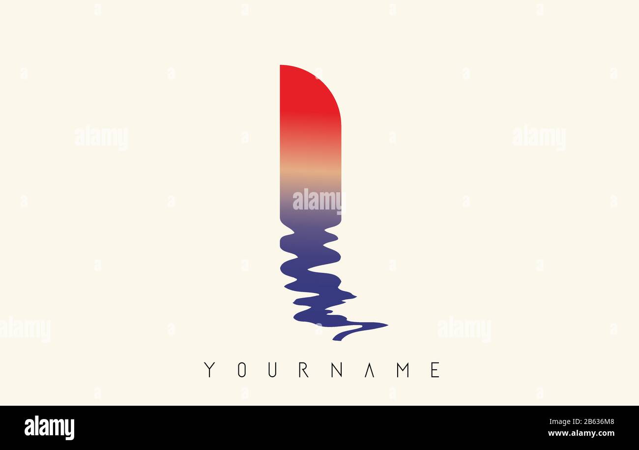 I Letter Logo Design with Water Effect and Sunset Gradient Vector Illustration. Stock Vector