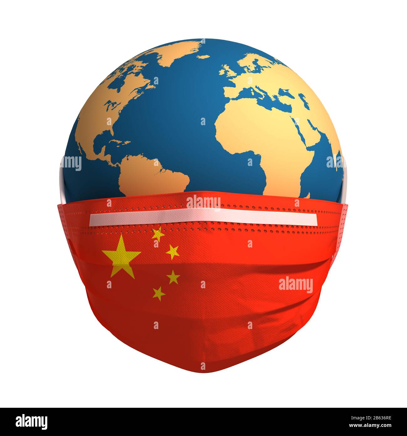 Earth In Medical Mask With Flag Of China Stock Photo