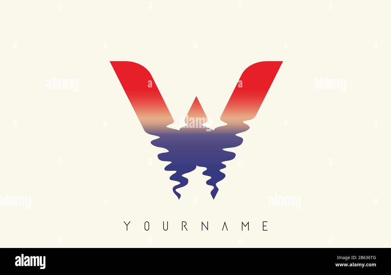W Letter Logo Design with Water Effect and Sunset Gradient Vector Illustration. Stock Vector