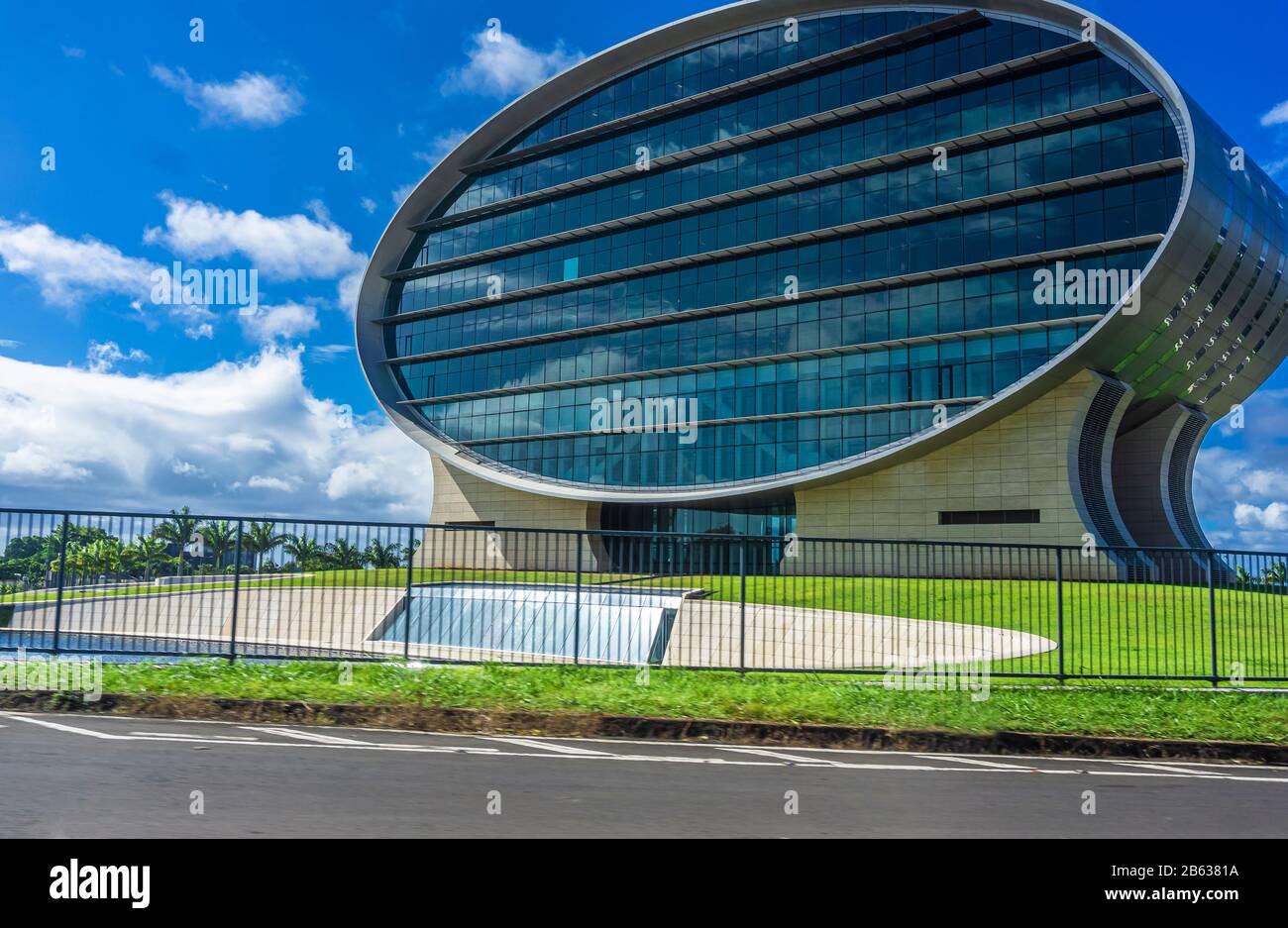 Mauritius, December 2019 - Ellipse shaped building of Mauritius Commercial Bank, one of the oldest banks of the island. Stock Photo