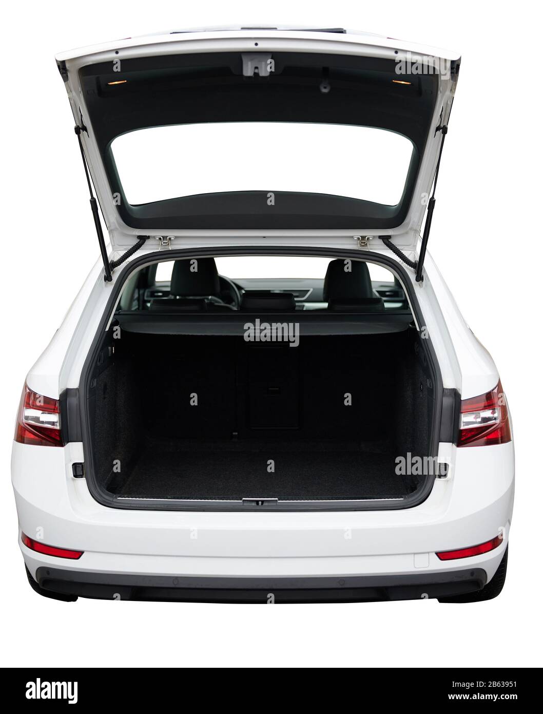 Open clean trunk of SUV car back view isolated Stock Photo