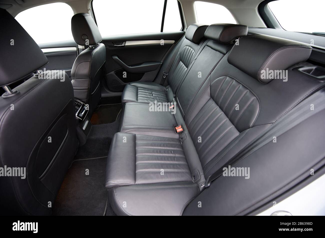 Side view of black leather back car seat isolated Stock Photo