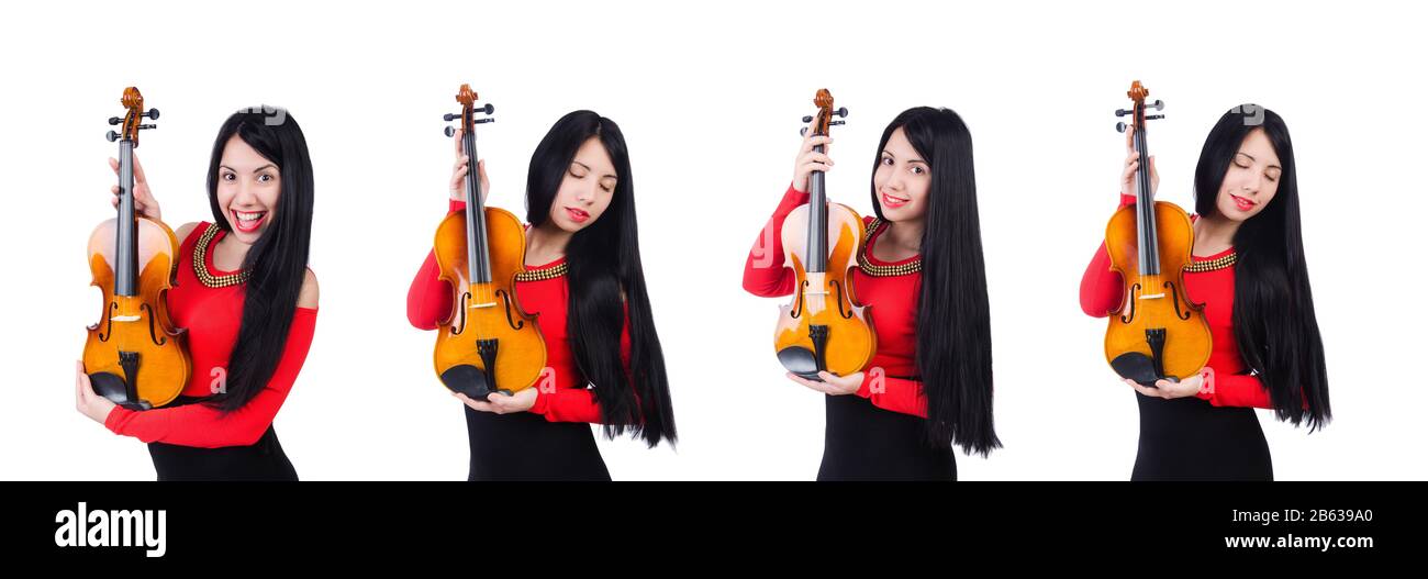 The young girl with violin on white Stock Photo - Alamy