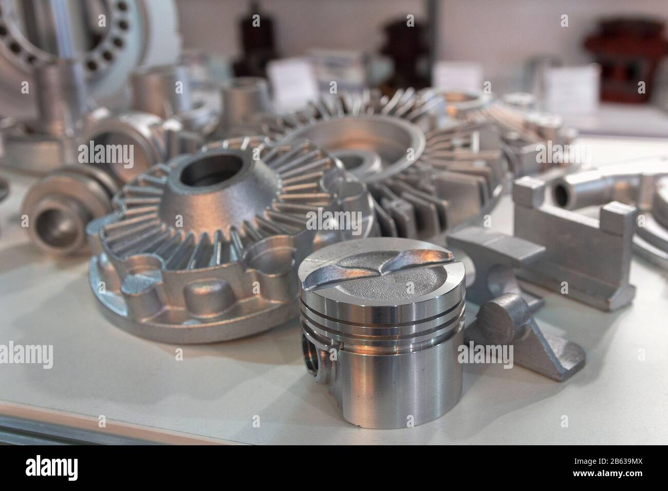 Metal products made by casting techniques closeup. Industry Stock Photo