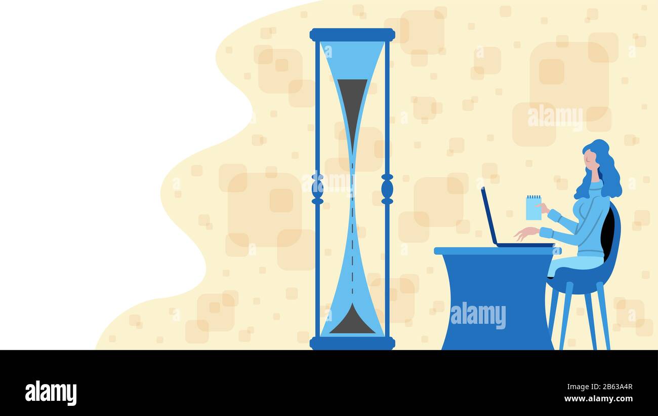 Business woman working for time management with a sand watch icon. All ...