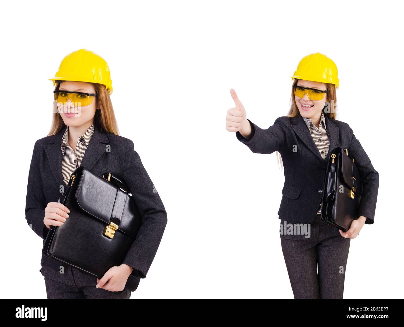 The woman construction worker isolated on white Stock Photo - Alamy