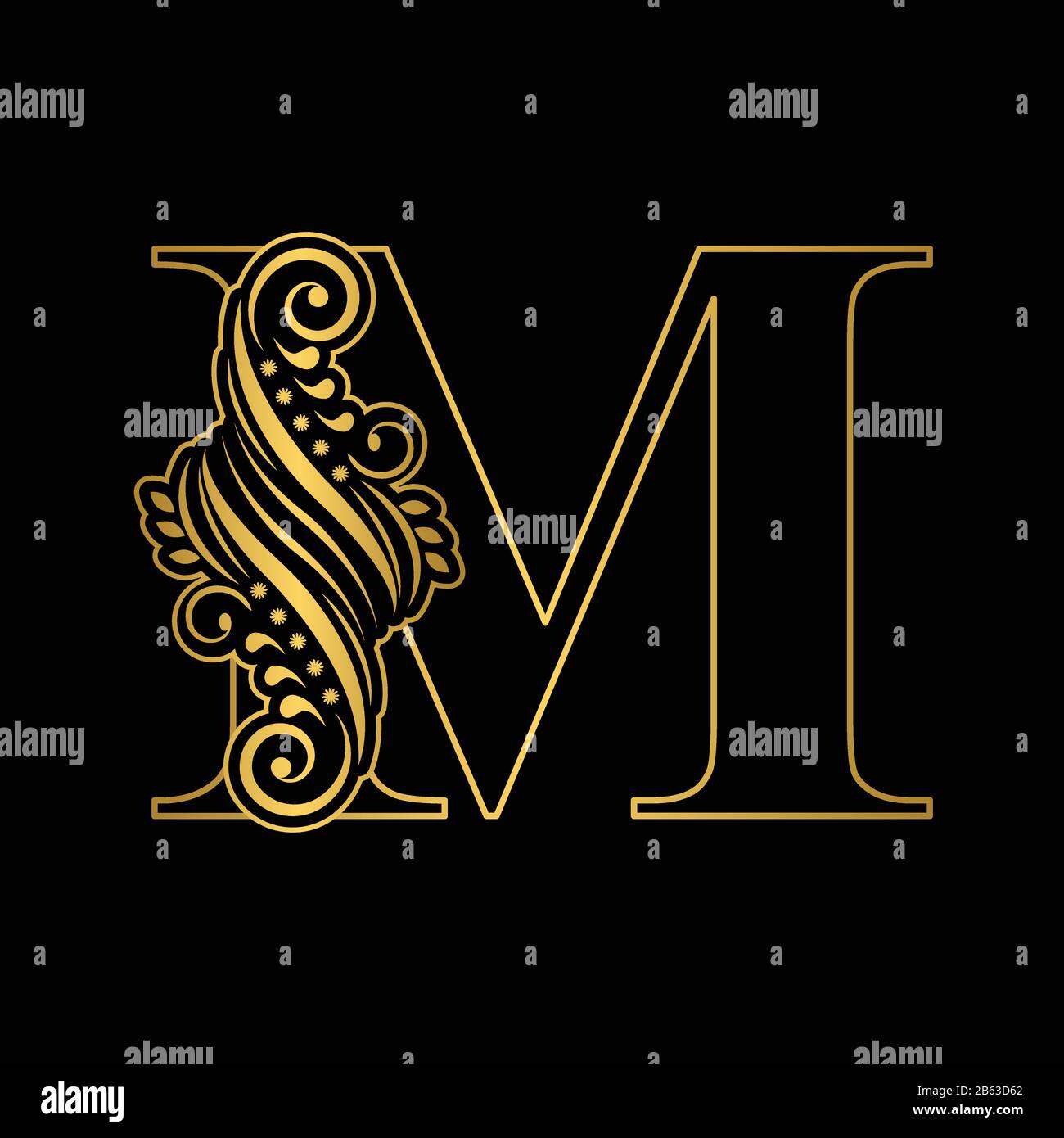 Minimal elegant AM black and gold color initial based letter icon logo