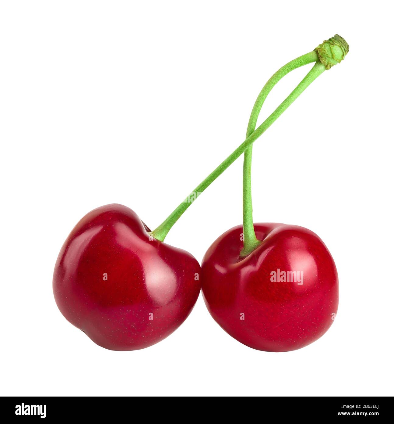 Two cherries with leaf closeup isolated on white background Stock Photo ...