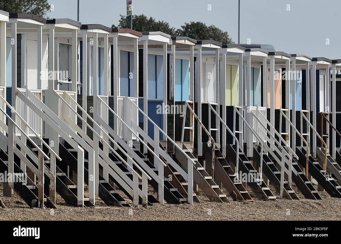 Shoeburyness. United Kingdom. 19 February 2020. A row of pastel multi