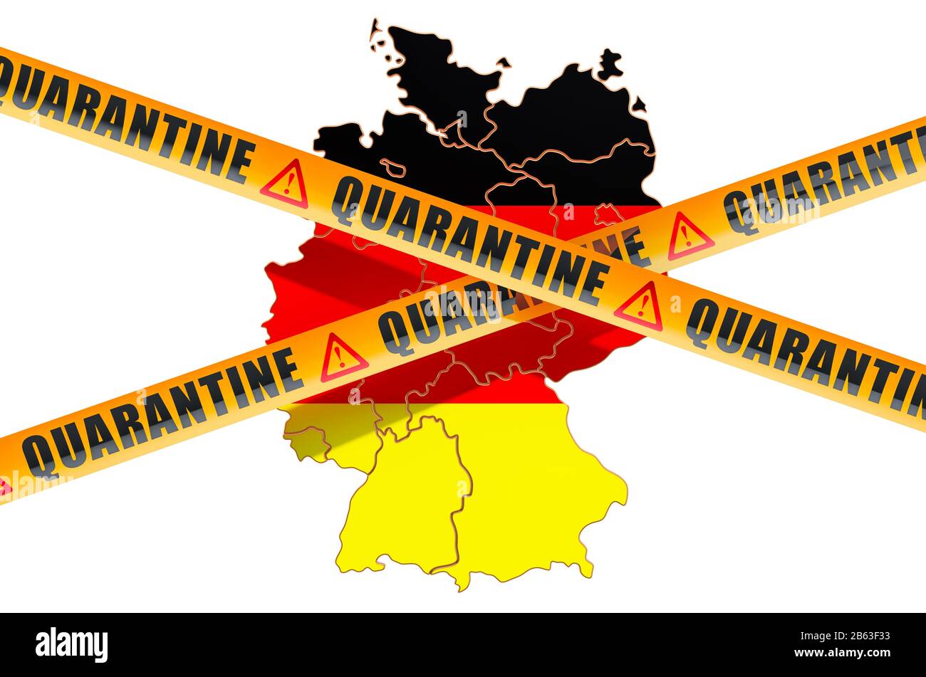 Quarantine in Germany concept. German map with caution barrier tapes