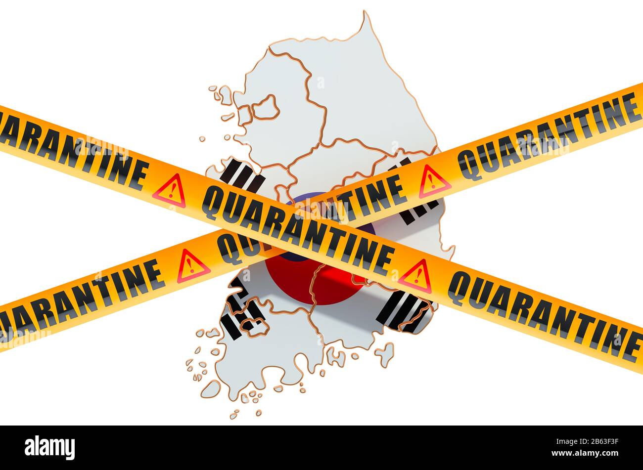 Quarantine in South Korea concept. South Korean map with caution