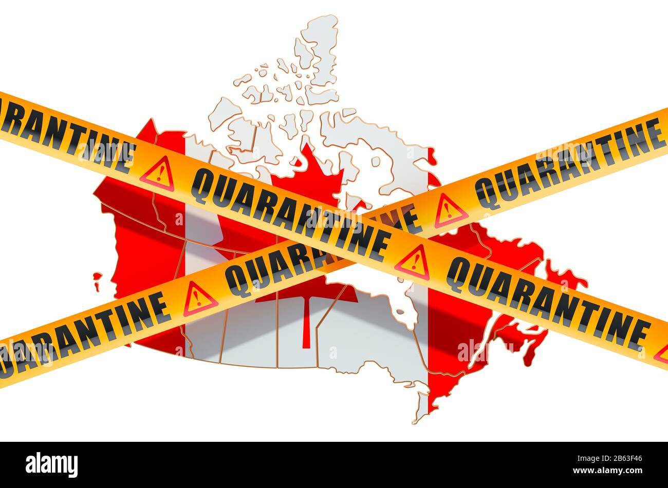 Quarantine in Canada concept. Canadian map with caution barrier tapes