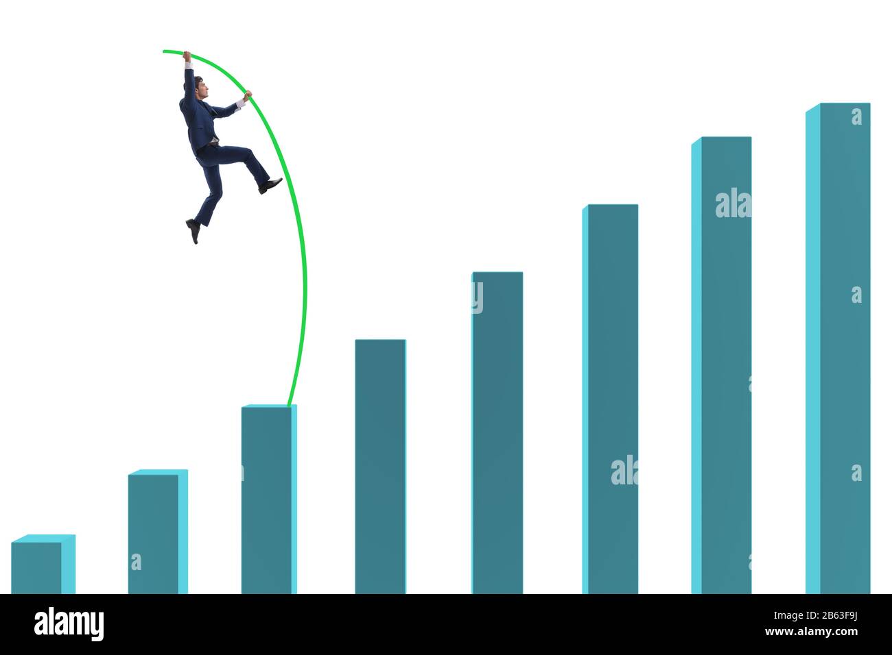 Businessman vault jumping over bar charts Stock Photo - Alamy