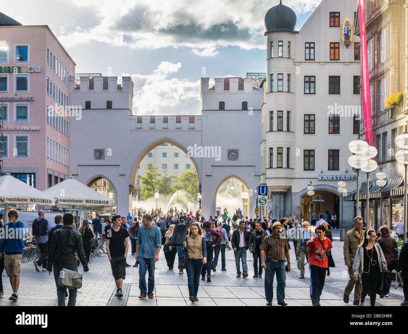 Neuhauser Straße pedestrian area leading towards Munich's Karstor, München-Altstadt, Bavaria, Germany Stock Photo