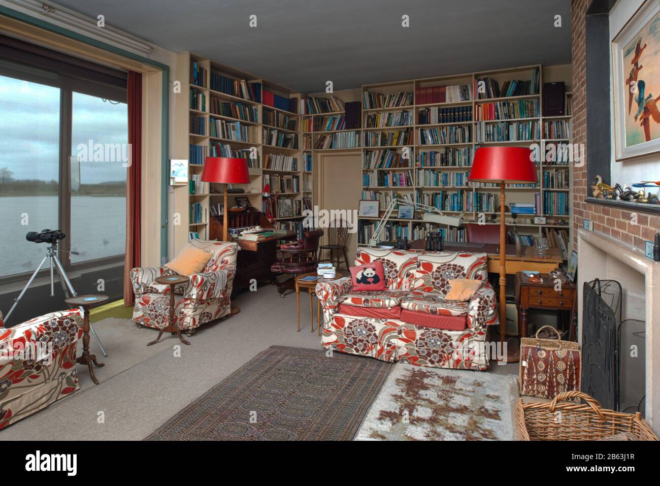 The late Sir Peter Scott's study in his house at the Wildfowl & Wetlands Trust, Slimbridge, Gloucestershire, which has now been opened as a museum Stock Photo