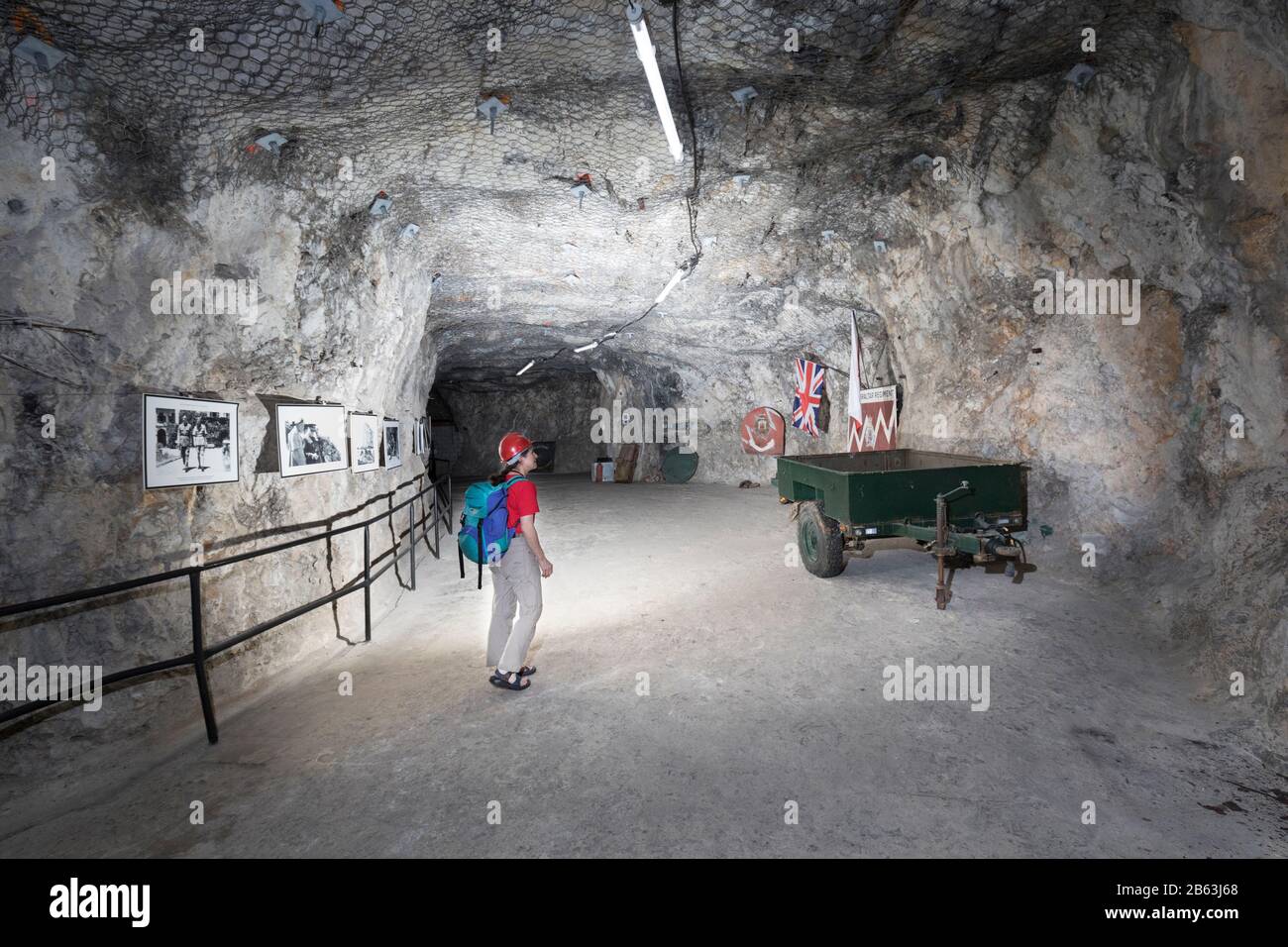 Tourist in the second world war wartime tunnels, Gibraltar Stock Photo