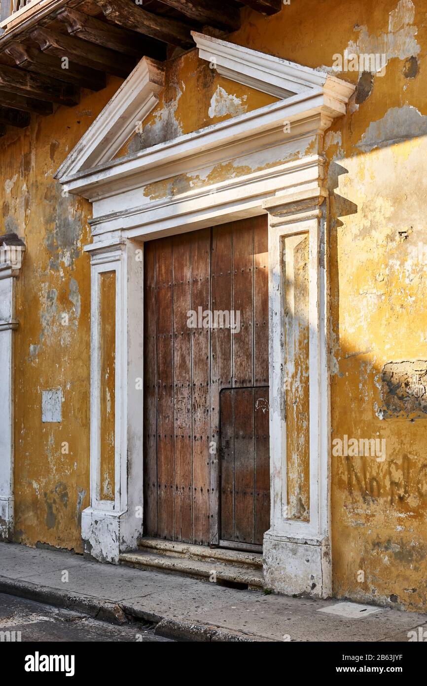 Ornate entrance to a colonial house in Old town Cartagena, Colombia Stock Photo