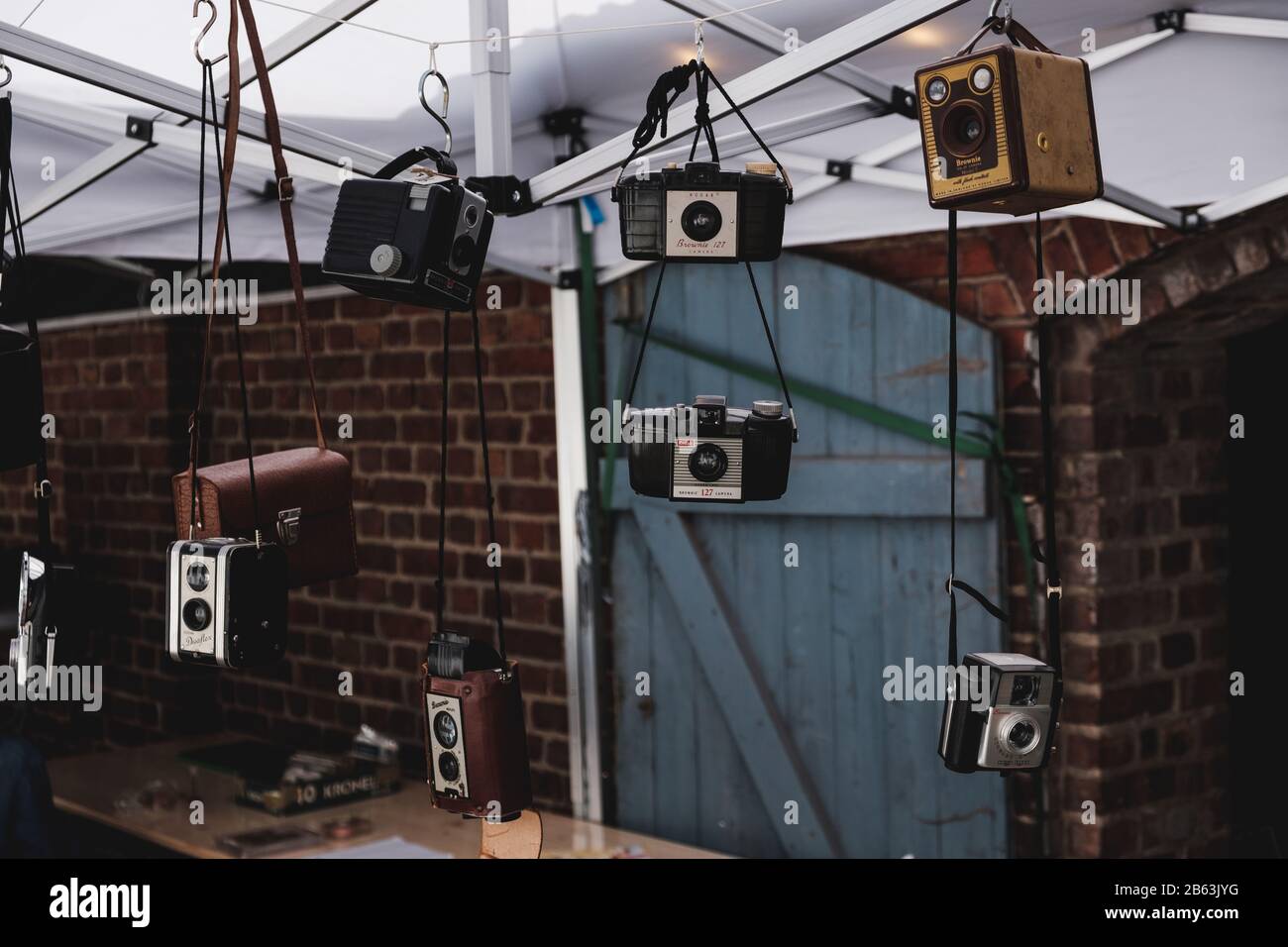 Old cameras for sale at the market Stock Photo Alamy