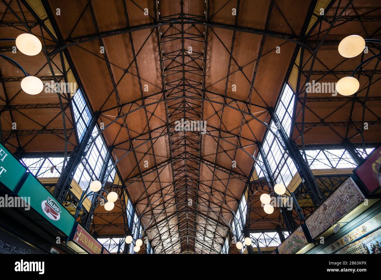 Interior of the Great Market Hall, Nagy Vásárcsarnok, Budapest, Hungary Stock Photo