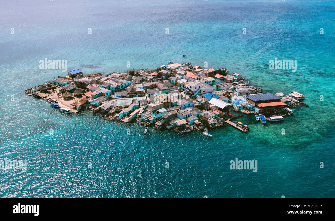 Aerial view of Santa Cruz del islote the most populated island in the