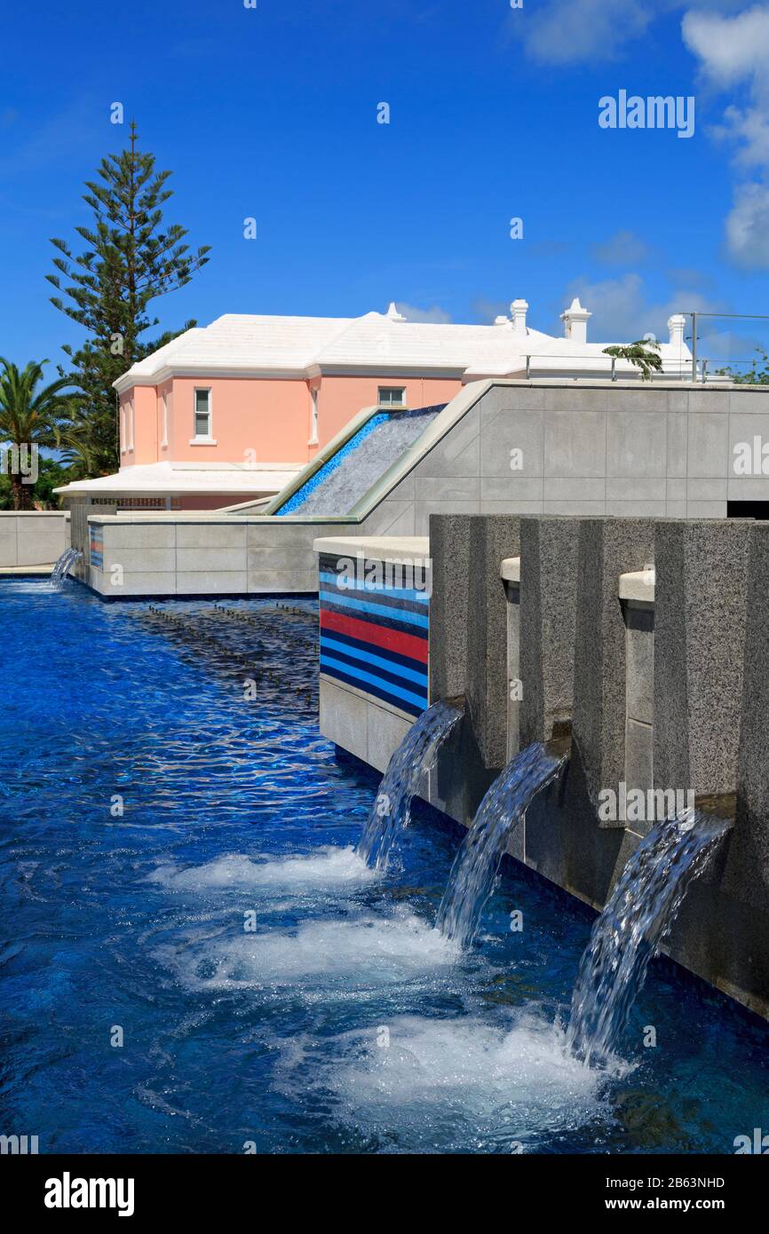 Bacardi Building fountain, Hamilton City, Pembroke Parish, Bermuda Stock Photo