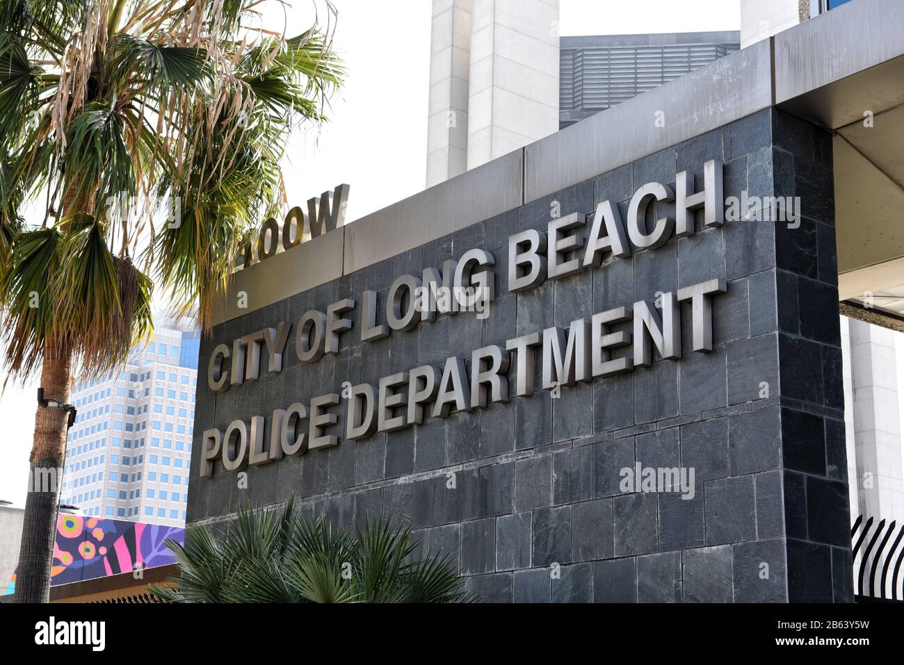 LONG BEACH, CALIFORNIA - 06 MAR 2020: Closeup of the City of Long Beach Police Department sign. Stock Photo