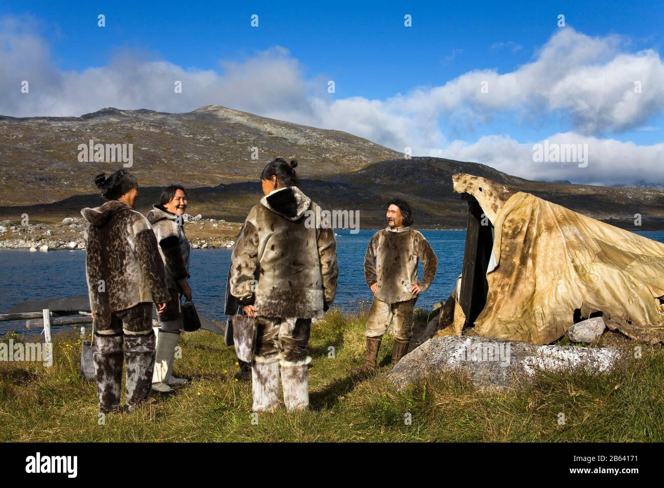 Native people wearing Seal skin clothing, Museum in Nanortalik Port