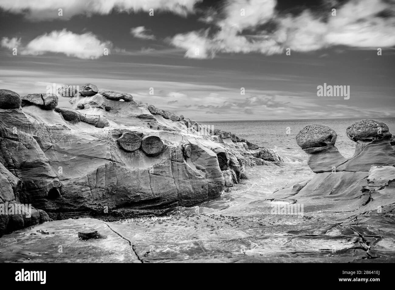 The harsh rocky coastline at Artillery Rock along the Great Ocean Road, Victoria, Australia. Stock Photo