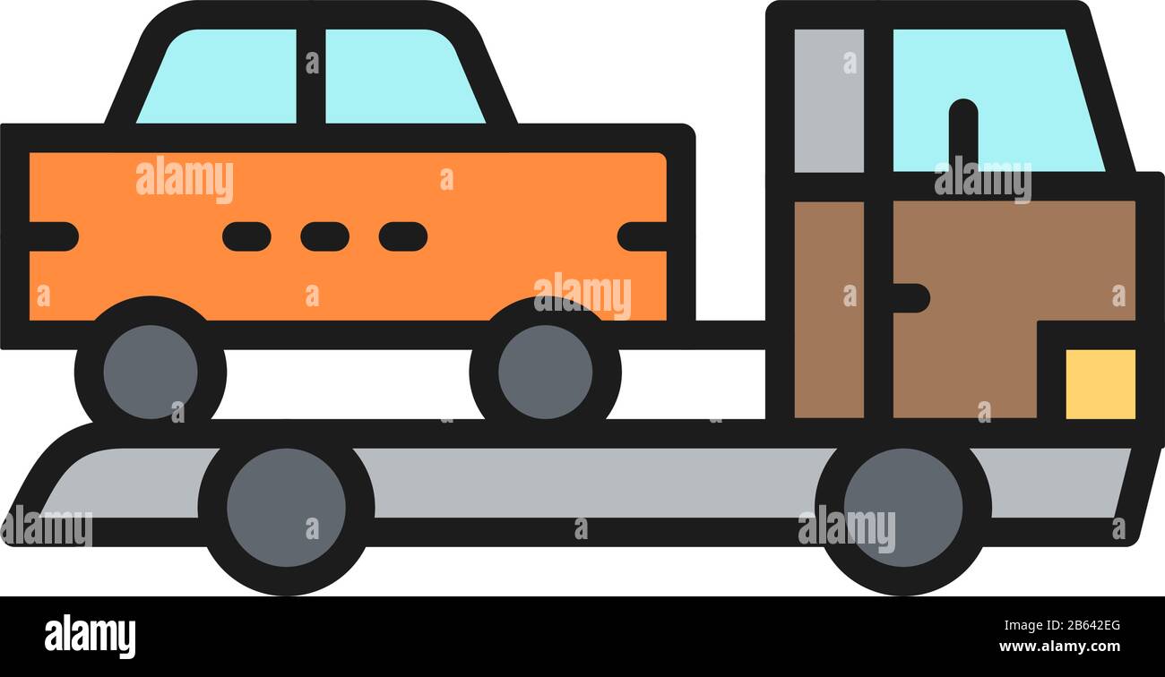 Tow truck, car evacuation flat color line icon. Stock Vector