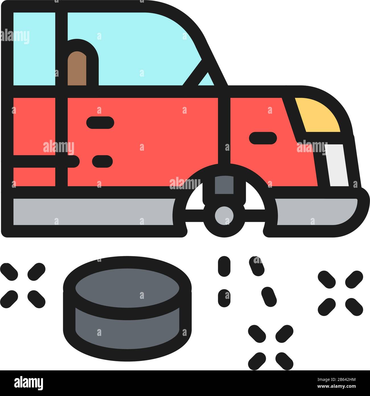 Car wheel replacement flat color line icon. Stock Vector