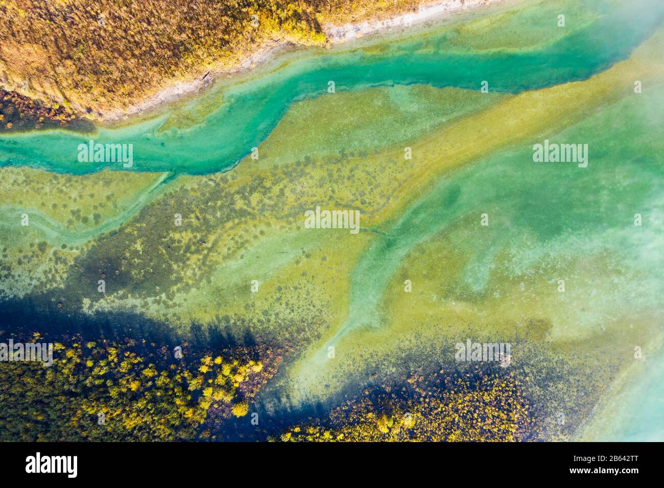 Inflow of the Isar into the Sylvensteinsee from above, near Lenggries, Isarwinkel, aerial view, Upper Bavaria, Bavaria, Germany Stock Photo