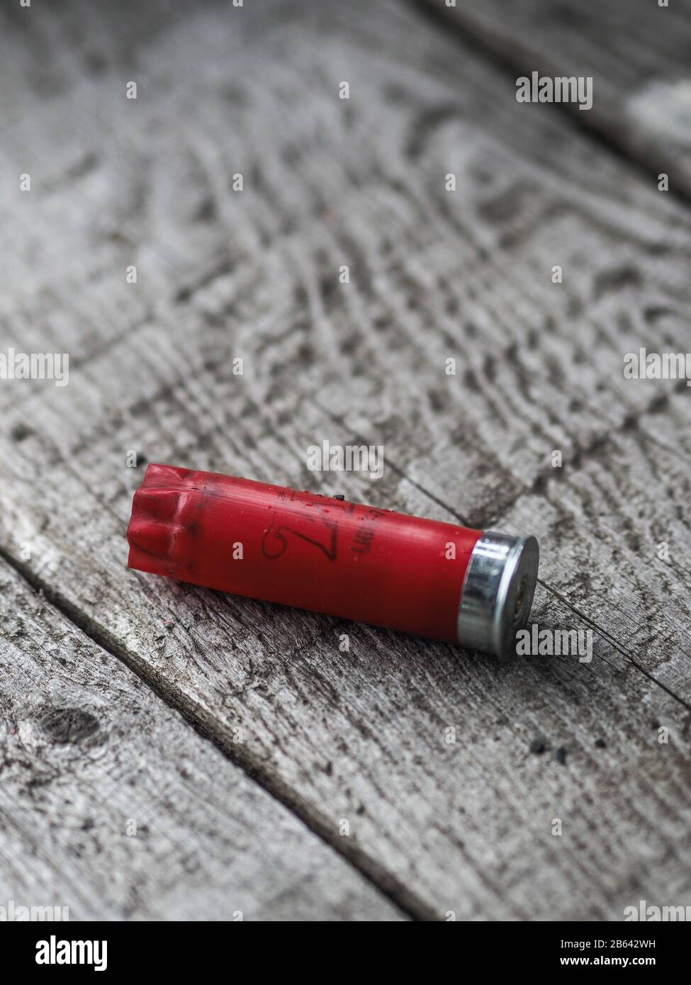 red Shotgun shell at shooting range Stock Photo