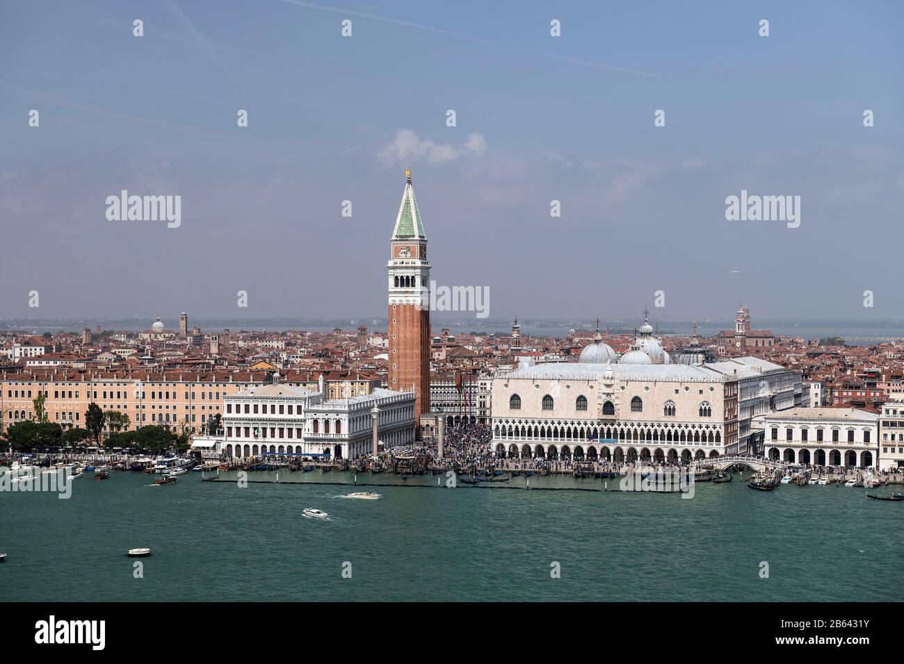 Panorama with Biblioteca Nazionale Marciana, National Library, Campanile, Markus Tower, Palazzo Ducale, Doge's Palace, Venice, Veneto, Italy Stock Photo