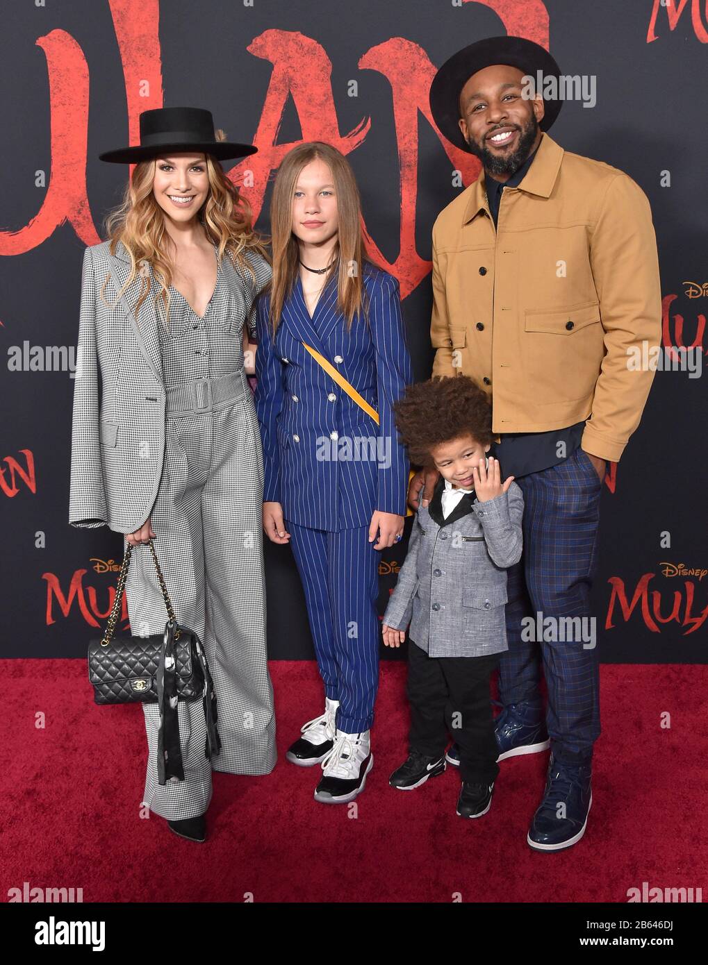 March 9, 2020, Hollywood, California, USA: Allison Holker, Weslie Fowler, Maddox Laurel Boss and Stephen 'tWitch' Boss arrives for the premiere of the film â€˜Mulanâ€™ at the Dolby Theatre. (Credit Image: © Lisa O'Connor/ZUMA Wire) Stock Photo