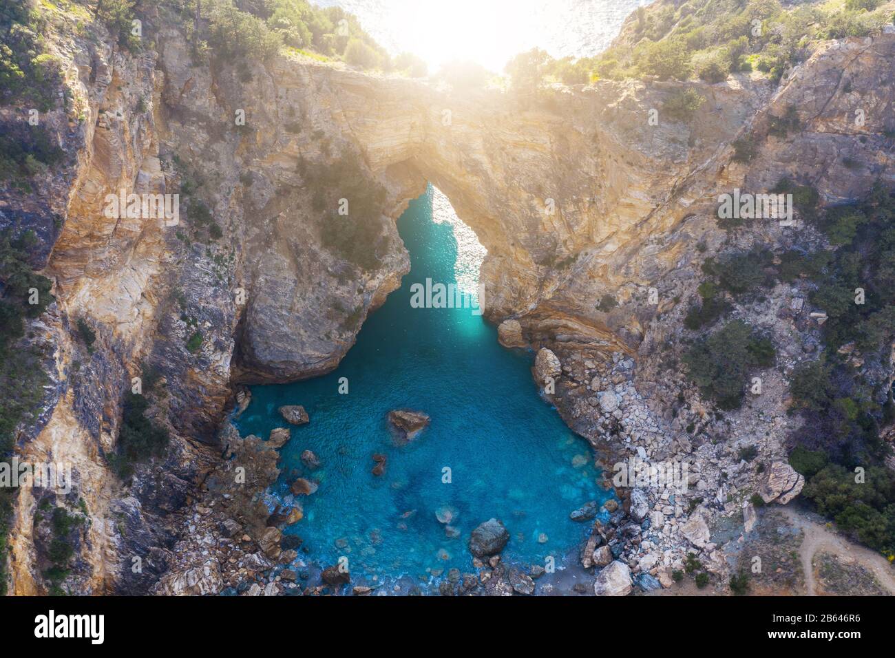 An aerial view of a natural paradise in Antalya, Turkey, called hole in the sea Stock Photo