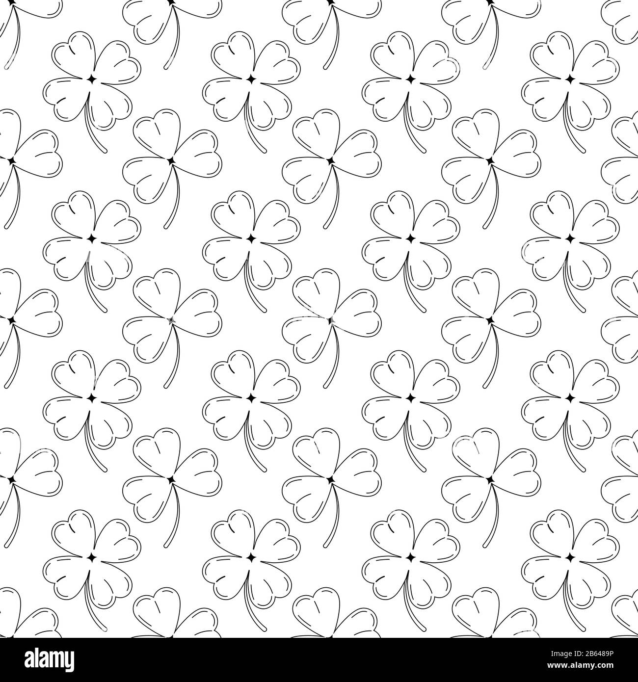 Clover leaves seamless pattern black silhouette isolated on white background. Stock Vector