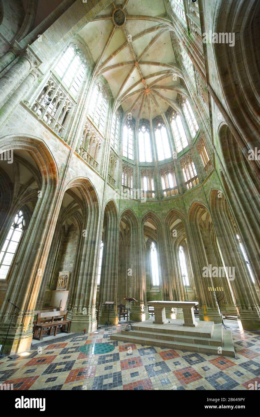 Mont Saint Michel, France August 28, 2014 Interior view of the abbey