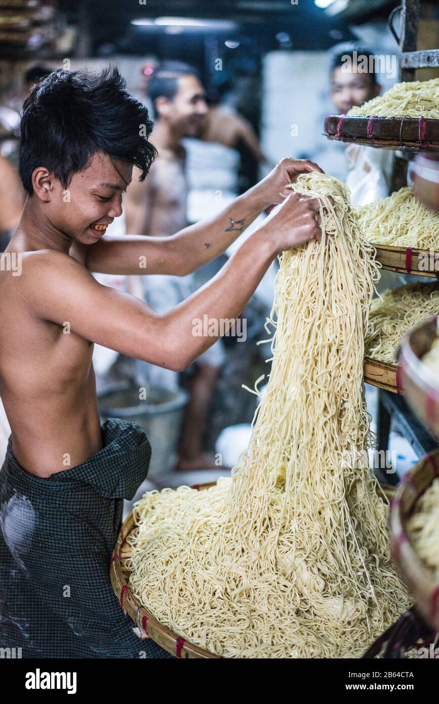Noodle factory in the Yangon, Myanmar, Asia Stock Photo Alamy