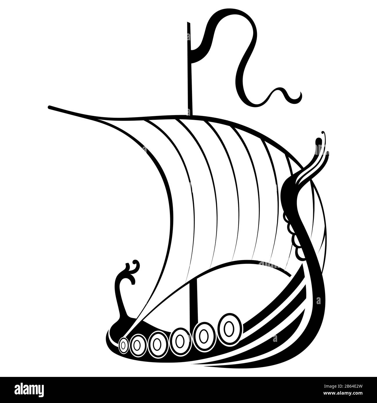 Viking ship sailing. Drakkar with a dragons head. Warship of the Vikings Stock Vector