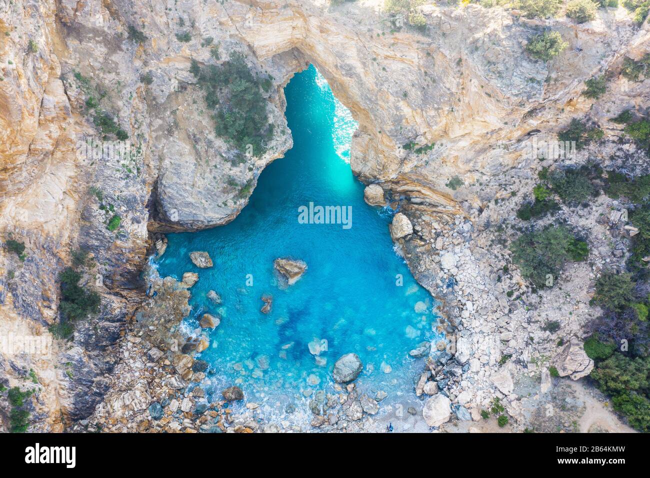 An aerial view of a natural paradise in Antalya, Turkey called hole in the sea Stock Photo