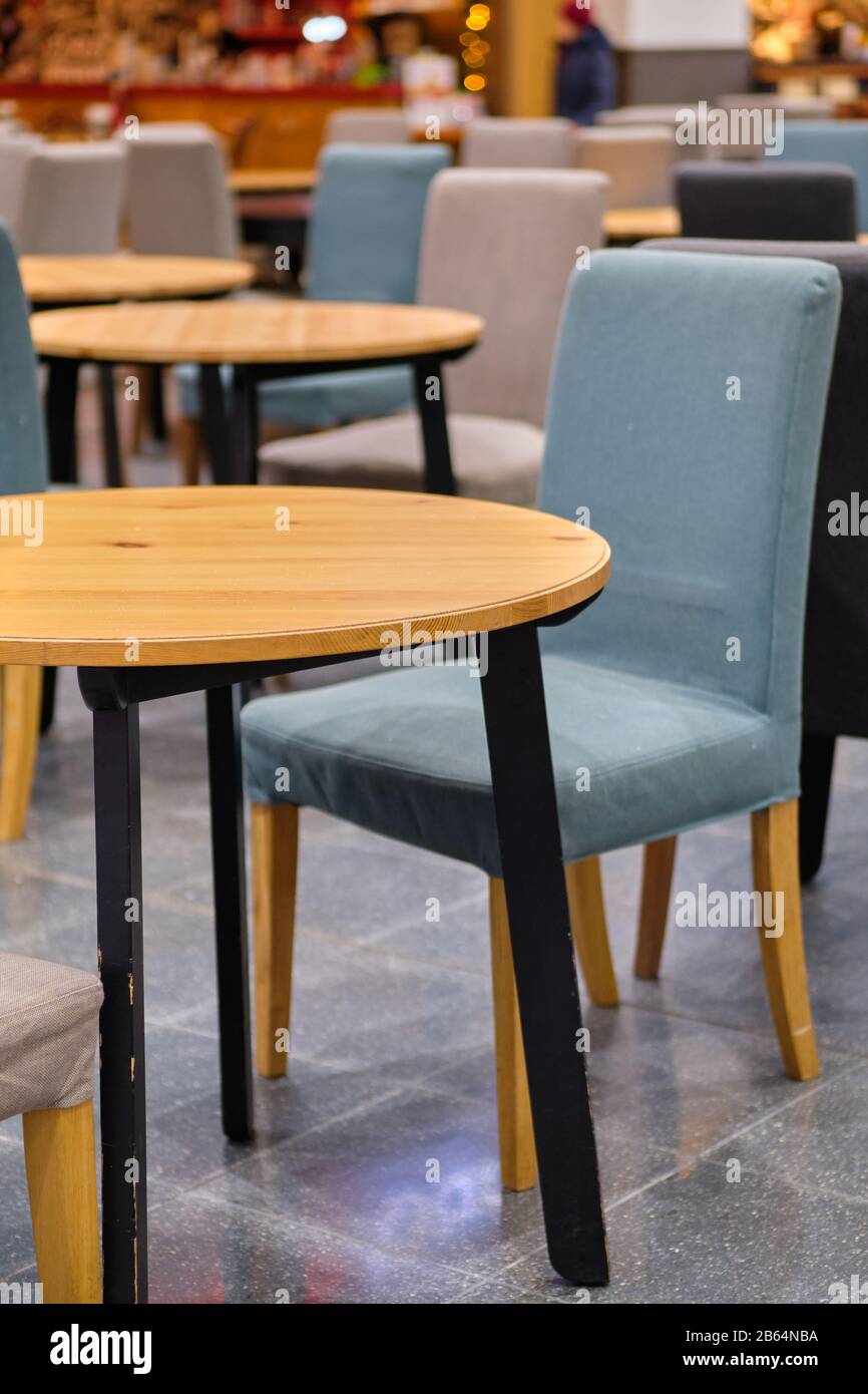 Modern tables and chairs in shopping malls. Close up. Stock Photo