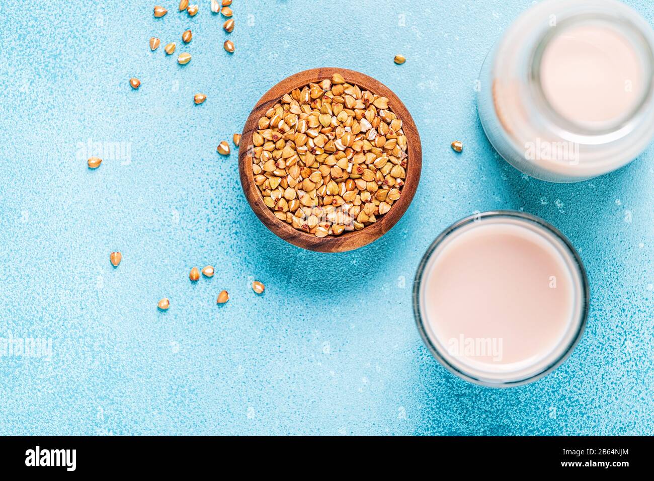 Buckwheat milk and raw buckwheat, top view Stock Photo Alamy