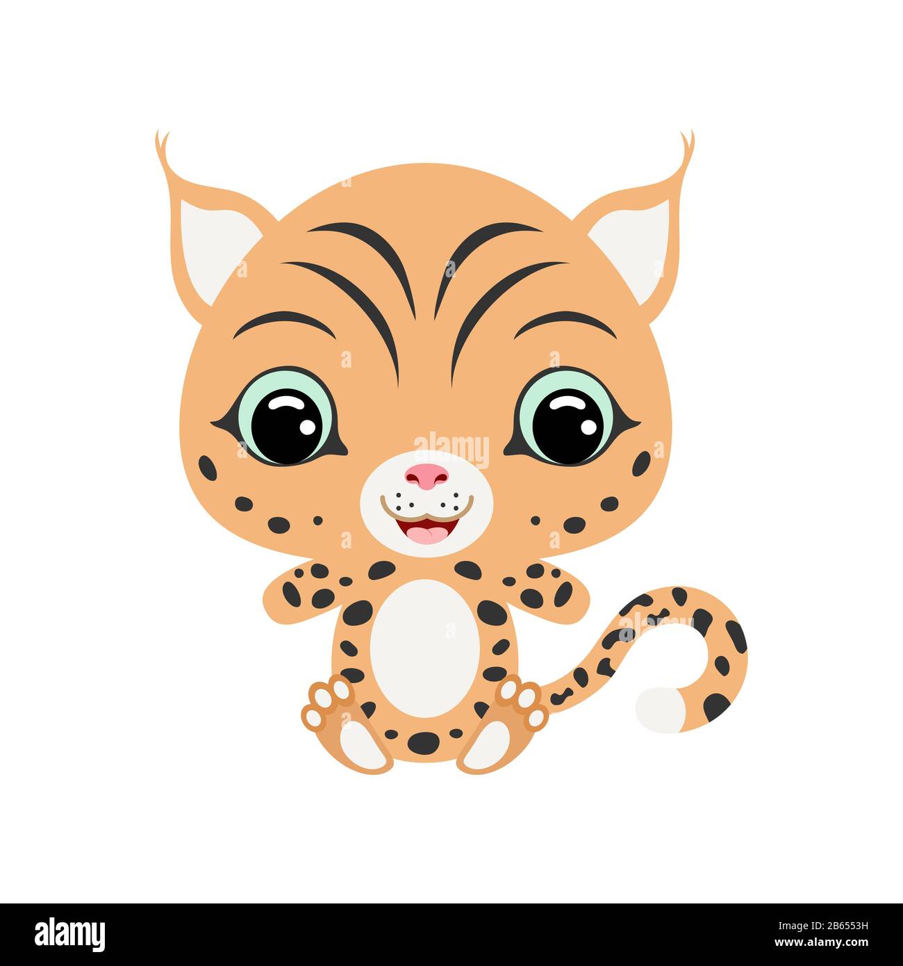 Cute Little Sitting Lynx Wild Animal Cartoon Character For Baby